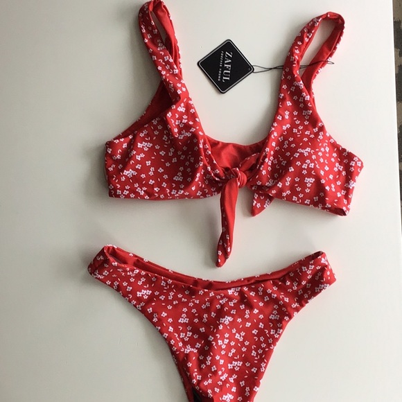 zaful red floral bikini